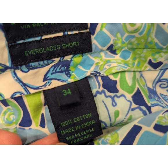 Lilly Pulitzer Green Cotton Everglades Shorts With Embroidered Lizards Size 34 - Picture 5 of 7